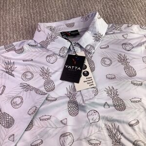 Yatta Golf Polo Shirt Mens Medium Pina Colada Pineapple Coconut Print NWT‎